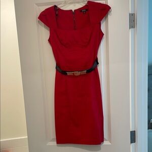 Xoxo Elegant Red Dress with Black Belt
